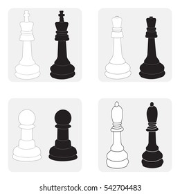 Monochrome icons set with chess pieces