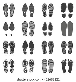 Monochrome icons set of parallel shoes footprint with white background  vector illustration