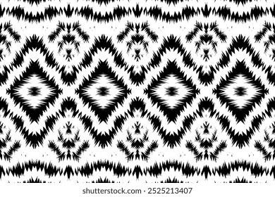 Monochrome Ikat Diamond Pattern: Classic Black and White Seamless Design for Modern Textiles and Home Styling