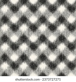 Monochrome Ikat Effect Textured Checked Pattern