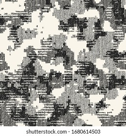 Monochrome Ikat Textured Camouflage Pattern.