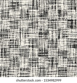 Monochrome Ikat Textured Checked Background. Seamless Pattern. 