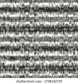 Monochrome Ikat Textured Distressed Striped Background. Seamless Pattern. 