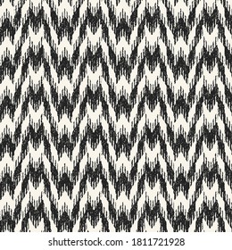 Monochrome Ikat Textured Houndstooth Check Pattern