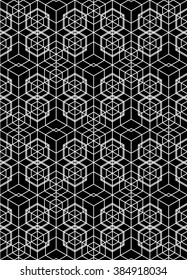 Monochrome illusive abstract geometric seamless pattern with cubes. Vector stylized texture.