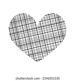 Monochrome illustration of abstract heart in sketch style. Hand drawings in art ink style. Black and white graphics.

