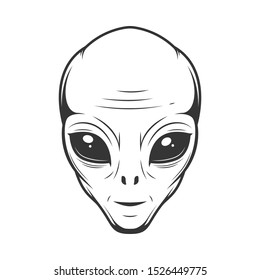 Monochrome illustration of alien head isolated on white background