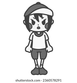 monochrome illustration of an angry girl in gym clothes