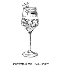 Monochrome Illustration von Aperol Spritz Cocktail.