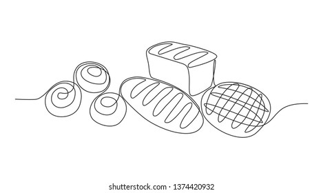 monochrome illustration with bakery collection. continuous line art.