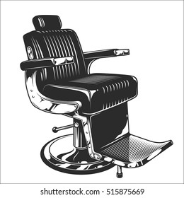 Monochrome illustration of barbershop chair. Leather with chrome elements. Isolated on white background