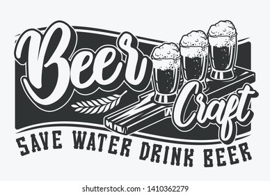 Monochrome illustration with beer and lettering. All items are in a separate group.