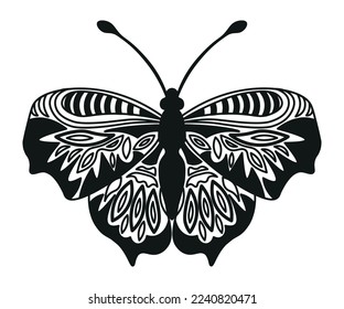 Monochrome illustration of butterflie in sketch style. Hand drawings in art ink style. Black and white graphics.