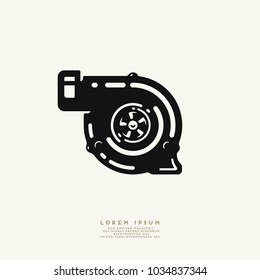 Monochrome illustration of car turbocharger. Turbo sign.