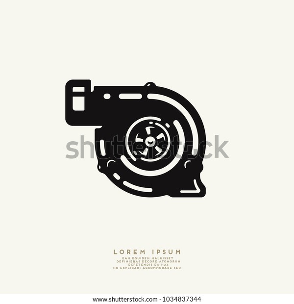 Monochrome\
illustration of car turbocharger. Turbo\
sign.