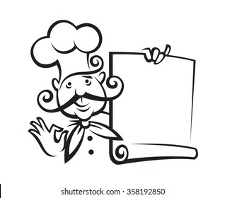 monochrome illustration of a chef