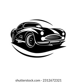 Monochrome illustration of a classic retro car. isolated on white