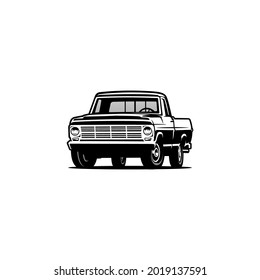Monochrome illustration of classic retro style truck. Isolated on white