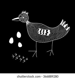 Monochrome illustration of the cute bird. Vector art.