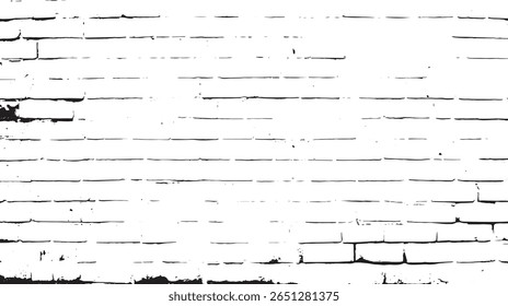a monochrome illustration depicting an old brick wall with visible cracks and imperfections on the surface