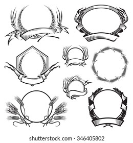 monochrome illustration with different frames with ears of wheat