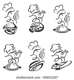 monochrome illustration of fast food set