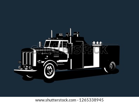 Monochrome illustration of fire truck vector.