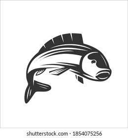 Monochrome illustration with a fish for design on a fishing theme.