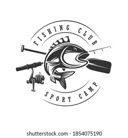 Monochrome illustration with a fish logo for design on a fishing theme.