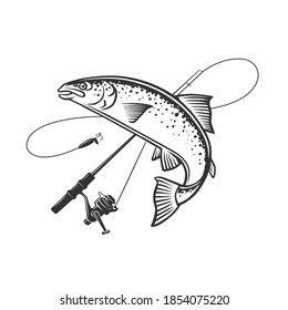 Monochrome illustration with a fish logo for design on a fishing theme.