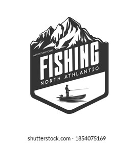 Monochrome illustration with a fishing logo for design on a fishing theme.