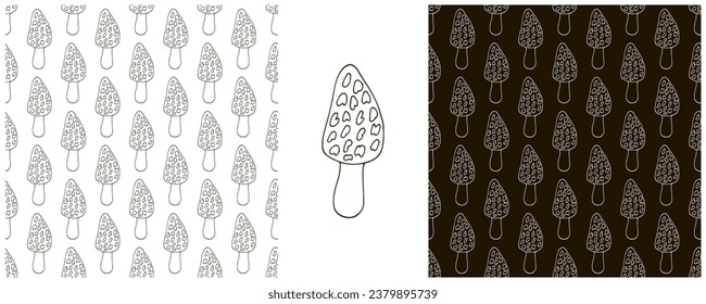 Monochrome Illustration in hand draw style. Set Seamless pattern and print. Can be used for fabric, packaging, wrapping paper and etc