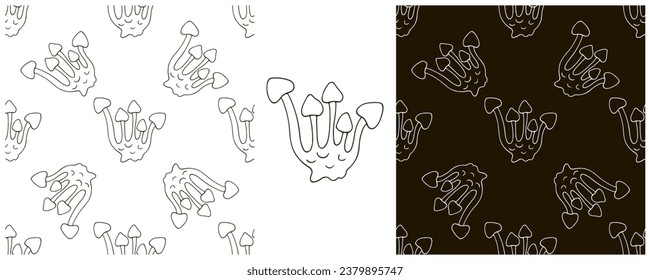Monochrome Illustration in hand draw style. Set Seamless pattern and print. Can be used for fabric, packaging, wrapping paper and etc