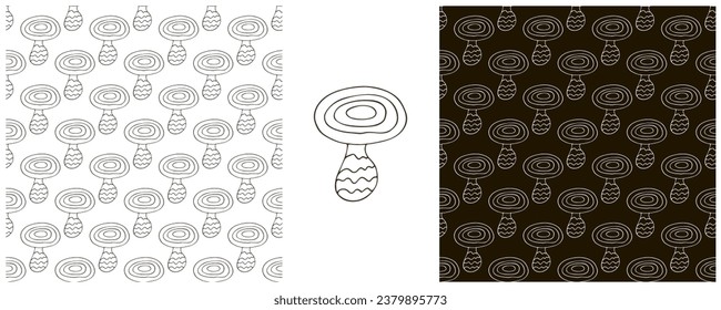 Monochrome Illustration in hand draw style. Set Seamless pattern and print. Can be used for fabric, packaging, wrapping paper and etc
