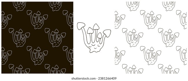 Monochrome Illustration in hand draw style. Set Seamless pattern and print. Can be used for fabric, packaging, wrapping paper and etc
