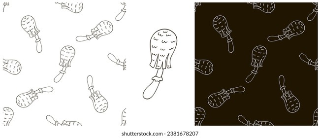 Monochrome Illustration in hand draw style. Set Seamless pattern and print. Can be used for fabric, packaging, wrapping paper and etc
