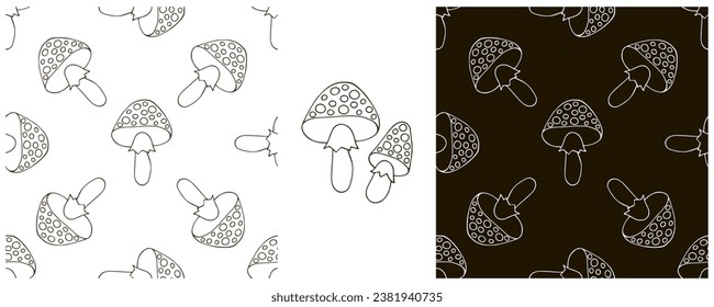 Monochrome Illustration in hand draw style. Set Seamless pattern and print. Can be used for fabric, packaging, wrapping paper and etc