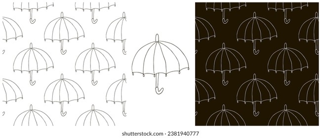 Monochrome Illustration in hand draw style. Set Seamless pattern and print. Can be used for fabric, packaging, wrapping paper and etc