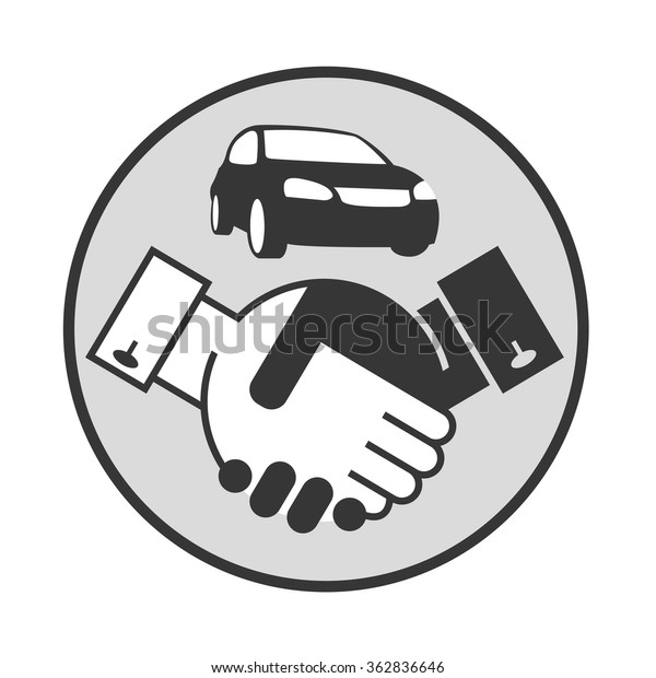 monochrome\
illustration of handshake and car on a\
stand