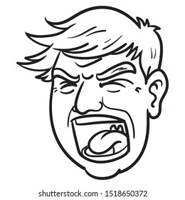 monochrome illustration of a head of a man screaming loud and ripping his mouth open.  Tongue, emotions, screaming, pain.