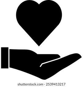 Monochrome illustration of heart and hands