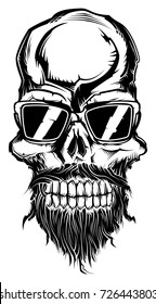 Monochrome illustration of hipster's skull isolated on white background