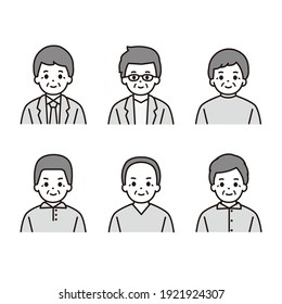 Monochrome illustration icon set for senior men