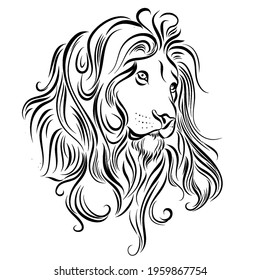 Monochrome Illustration of Lion Head. Logo or Tattoo Template