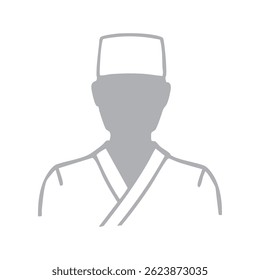 monochrome illustration of a man working in a Japanese restaurant -gray