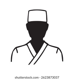 monochrome illustration of a man working in a Japanese restaurant -black	