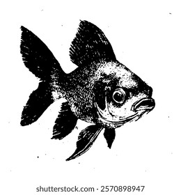 monochrome illustration of marine wildlife, fish with detailed texture and realistic features, perfect for marine life, nature, and artistic-themed designs