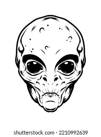 monochrome illustration of monster, alien head. isolated on white backgraund. hallowen theme