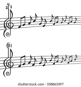 monochrome illustration of music notes on stave