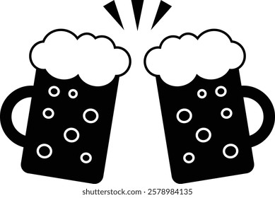 Monochrome illustration of people toasting beer